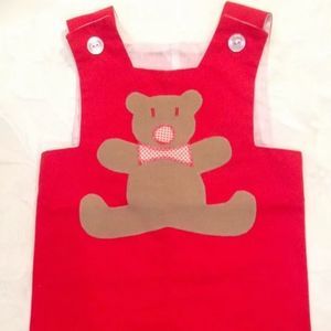 Vintage Red Romper With Teddy Bear 9-12 Months